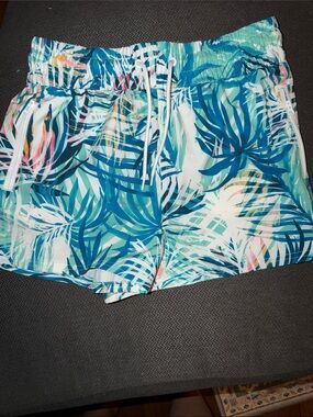 OP Women's Tropical Teal & White Athletic Shorts Small